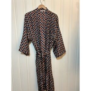 Perry Ellis Men Vintage 90s 100% Silk Robe One Size Geometric Luxury Art Deco